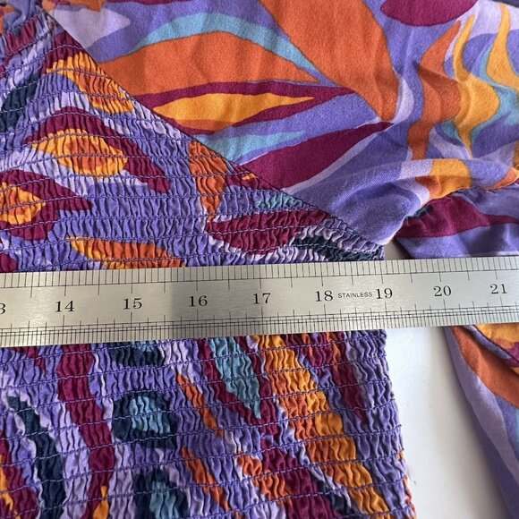 Terra & Sky Smocked Top Women's Size 1X Purple Bell S/Sleeve Artzy Abstract Boho - Picture 9 of 11
